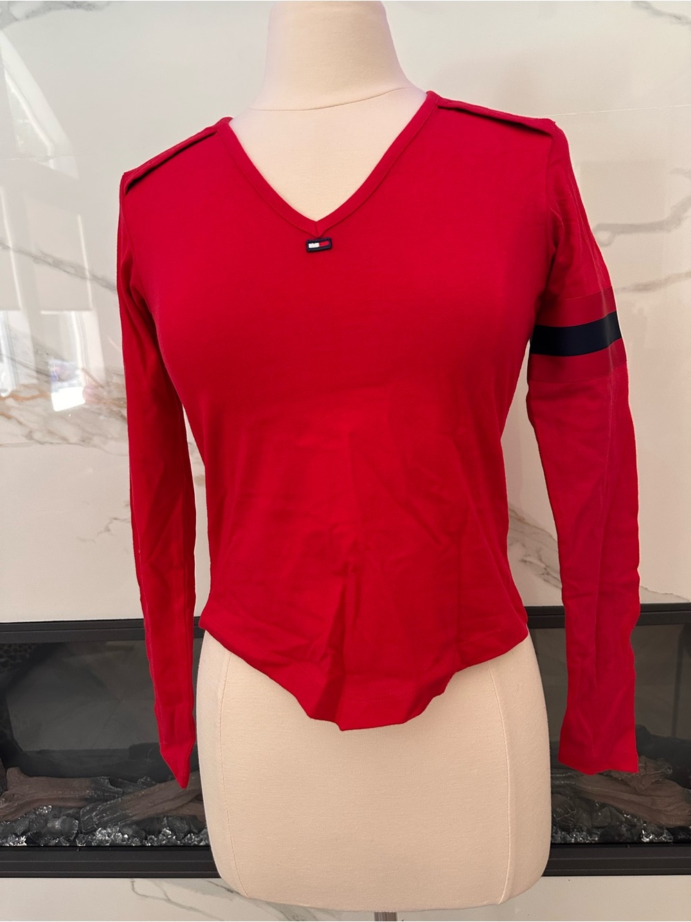Vintage NWT Tommy Hilfiger Red V-Neck Long Sleeve